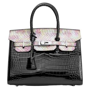 croc skin snakeskin women birkin bag lock shoulder crossbody handbag