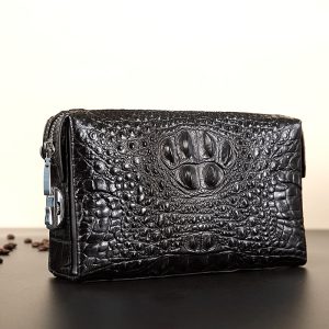crocodile leather purse men's combination lock business clutch bag
