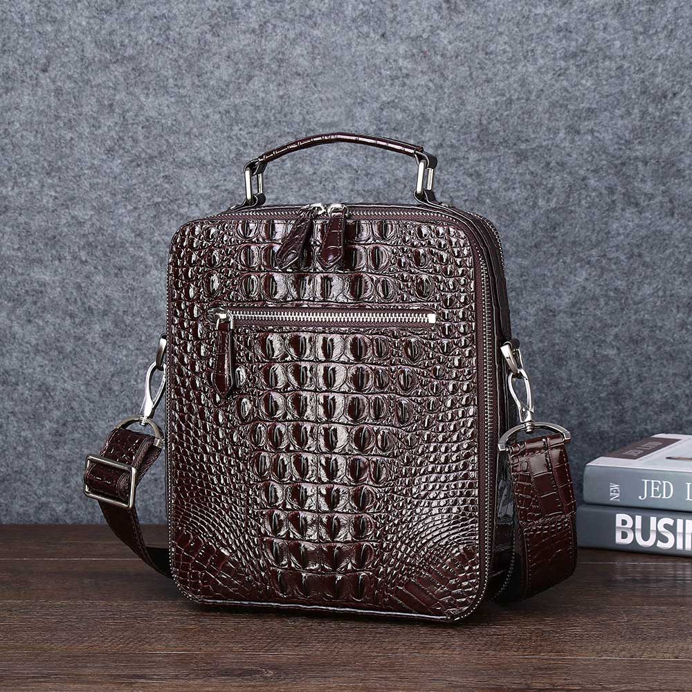 crossbody bag croc leather men's bag new business zipper shoulder handbag